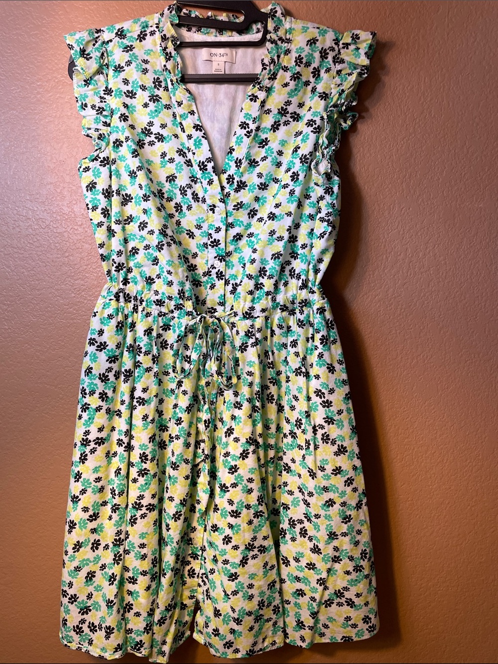 Old Navy Yellow Floral Tie-Waist Midi Dress